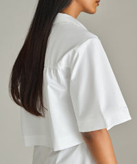White Egyptian Cotton Cropped Bowling Shirt