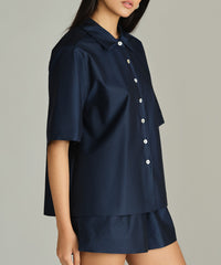Navy Blue Egyptian Cotton Bowling Shirt