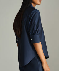 Navy Blue Egyptian Cotton Short-Sleeved Shirt