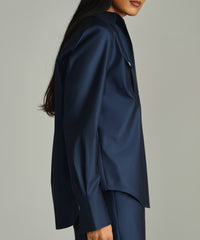 Navy Blue Egyptian Cotton Oversized Long-Sleeved Shirt