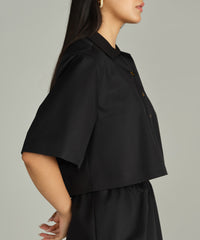 Black Egyptian Cotton Cropped Bowling Shirt