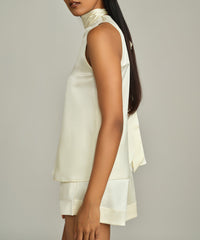 Cream Silk Tie-Neck Top