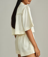 Cream Silk Cropped Bowling Shirt