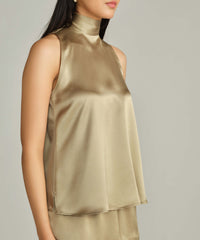 Olive Silk Tie-Neck Top