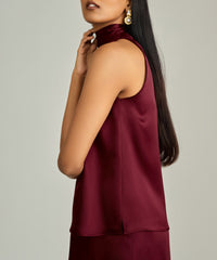 Burgundy Silk Tie-Neck Top