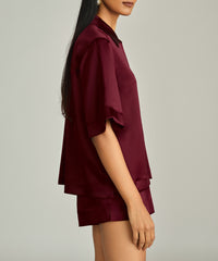 Burgundy Silk Bowling Shirt