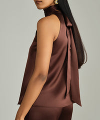 Espresso Silk Tie-Neck Top