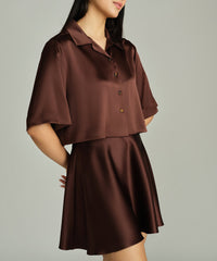 Espresso Silk Cropped Bowling Shirt