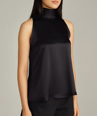 Black Silk Tie-Neck Top