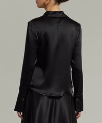 Black Silk Long-Sleeved Shirt