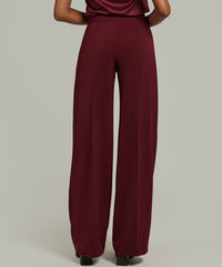 Burgundy Stretch Suiting Wide-leg Trousers