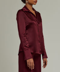 Burgundy Silk Long-Sleeved Shirt