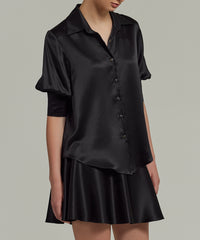 Black Silk Short-Sleeved Shirt