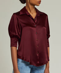 Burgundy Silk Short-Sleeved Shirt