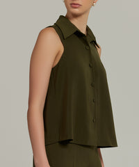 Military Green Stretch Suiting Sleeveless Top