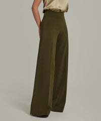Military Green Stretch Suiting Wide-leg Trousers