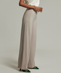 Beige Stretch Suiting Wide-Leg Trousers