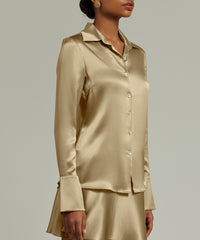 Olive Silk Long-Sleeved Shirt