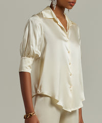 Cream Silk Short-Sleeved Shirt