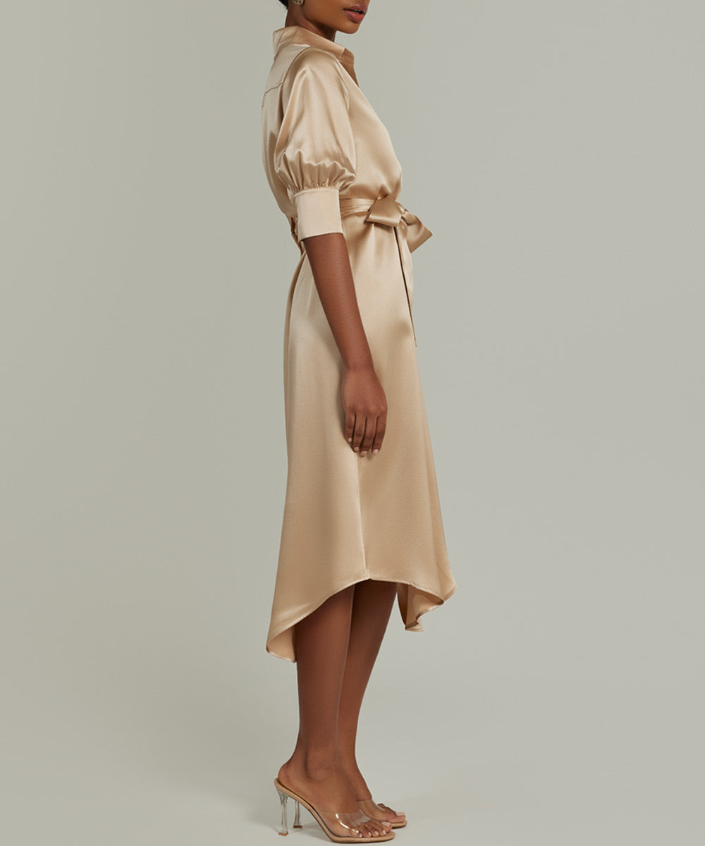 champagne satin ruched shirt dress Amazon.com: Uniexcosm 2023 Spring Dresses for Women Elegant Satin Shirt Dress V Neck Short Sleeve Ruched Dresses with Belt Brown : Clothing, Shoes & Jewelry