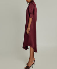 Burgundy Silk Shirt Dress