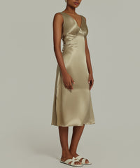 Olive Silk Slip Dress