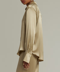Olive Silk Oversized Shirt