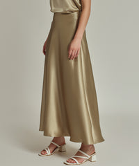 Olive Silk Long Skirt