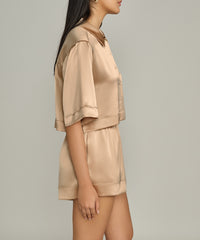 Champagne Silk Cropped Bowling Shirt