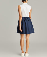 White and Navy Egyptian Cotton Short Tennis Dress