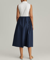 White and Navy Egyptian Cotton Long Tennis Dress