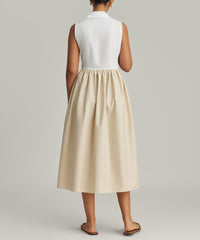 White and Fawn Egyptian Cotton Long Tennis Dress