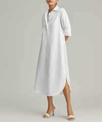 White Egyptian Cotton Long Shirt Dress