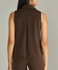 Chocolate Brown Stretch Suiting Sleeveless Top