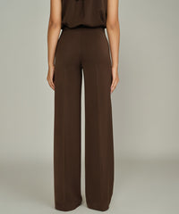 Chocolate Brown Stretch Suiting Wide-Leg Trousers