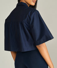 Navy Blue Egyptian Cotton Cropped Bowling Shirt