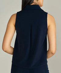 Navy Blue Stretch Suiting Sleeveless Top