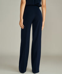 Navy Blue Stretch Suiting Wide-Leg Trousers