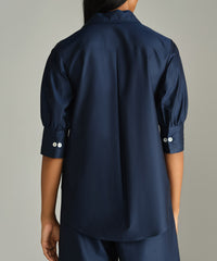 Navy Blue Egyptian Cotton Short-Sleeved Shirt