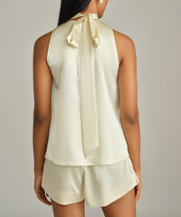 Cream Silk Tie-Neck Top