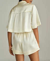 Cream Silk Cropped Bowling Shirt