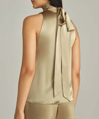 Olive Silk Tie-Neck Top