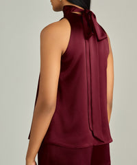 Burgundy Silk Tie-Neck Top