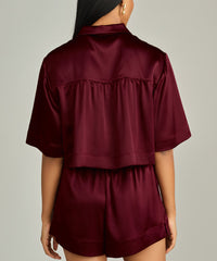 Burgundy Silk Cropped Bowling Shirt
