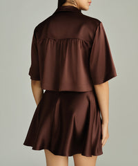 Espresso Silk Cropped Bowling Shirt