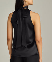 Black Silk Tie-Neck Top