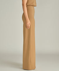 Camel Stretch Suiting Wide-Leg Trousers