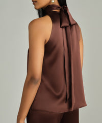 Espresso Silk Tie-Neck Top