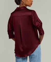 Burgundy Silk Short-Sleeved Shirt