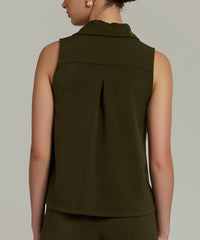 Military Green Stretch Suiting Sleeveless Top